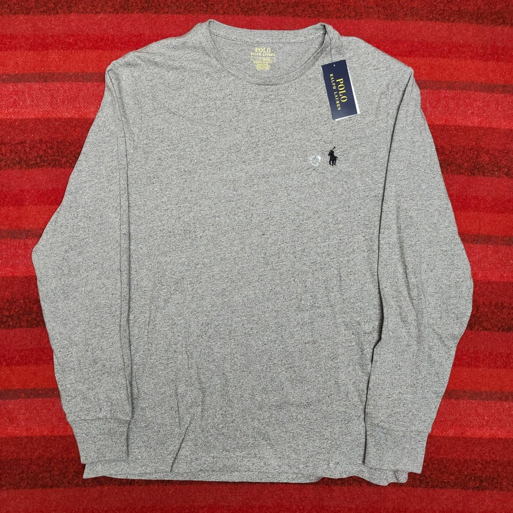 NWT Polo Ralph Lauren Grey Long Sleeve Crewneck Tee Shirt Custom Slim Fit Size L